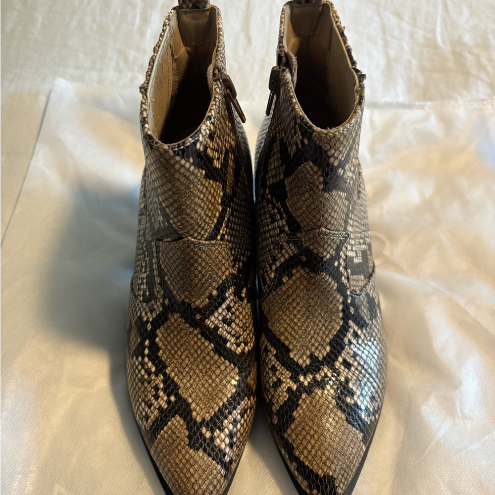 Brown and Black Ankle Boots with Snakeskin Print